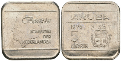 Аруба 5 флоринов 1995 Беатрикс (1980-2013) KM 12 сталь плакированная никелем 4619-345