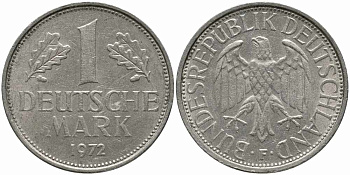 ФРГ 1 МАРКА 1972 F KM 110, J. 385 медно-никель 113-155