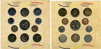 Бельгия набор из 10 монет + жетон монетного двора 1990 Belgie-Belgique, 175 лет битве при Ватерлоо (1815-1990), в оригинальном буклете, в запайке  KM MS 2   BUNC  6-5-3-16