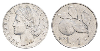 Италия 1 лира 1949 KM 87 алюминий UNC 4644-932