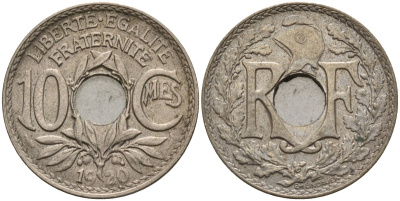 Франция 10 сантимов 1920 KM 866a, Le Franc 138.3 медно-никель 4143-855