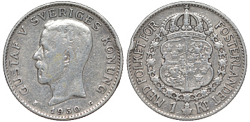 Швеция 1 крона 1930 G, Густав V (1907-1950) KM 786.2 серебро 4178-632