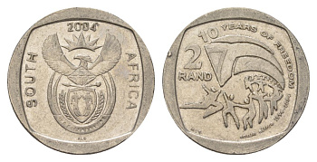 ЮАР 2 ранда 2004 10 лет первым всеобщим выборам KM 334 медь плакированная никелем 4628-122