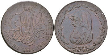 Великобритания, Англси 1 пенни 1788 Parys Mines Co, друид, гурт надпись медь 1523-434