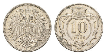 Австрия 10 геллеров 1911 Франц Иосиф I (1848-1916), редкий год KM 2802 никель 4639-1044