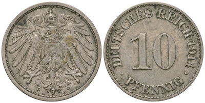 Германия 10 пфеннигов 1914 A KM 12, J. 13 медно-никель 4589-541