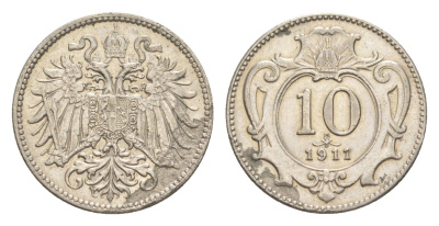 Австрия 10 геллеров 1911 Франц Иосиф I (1848-1916), редкий год KM 2802 никель 4639-1044