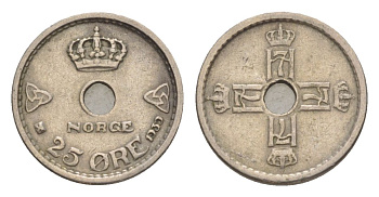 Норвегия 25 эре 1939 Хокон VII (1905-1957) KM 384 медно-никель 4632-1219