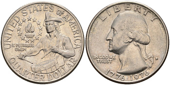 США 25 центов (квотер) 1976 D, 200 лет независимости (1776-1976), Вашингтон, барабанщик KM 204 медь плакированная медно-никелем 4586-355
