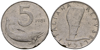 Италия 5 лир 1981 KM 92 алюминий 4176-223