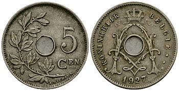 Бельгия 5 сантимов 1927 Belgie KM 67 медно-никель 4173-317