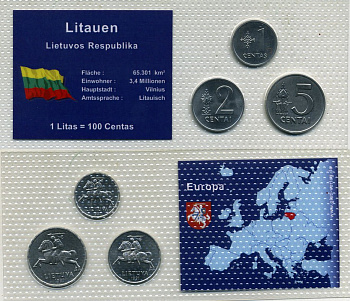 ЛИТВА НАБОР ИЗ 3 МОНЕТ 1991 ЗАПАЙКА KM 85, 86, 87 алюминий UNC 7-4-32