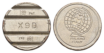 Италия, Милан жетон для автомойки диаметр 24 мм, вес 5,1 гр никель 4670-732