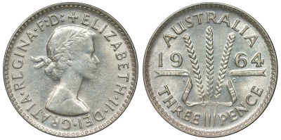 Австралия 3 пенса 1964 Елизавета II (1952-2022) KM 57 серебро 71-952