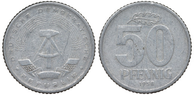 ГДР 50 ПФЕННИГОВ 1958 алюминий 62-631
