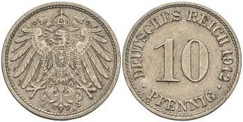 ГЕРМАНИЯ 10 ПФЕННИГОВ 1912 A KM 12, J. 13 медно-никель 31-1252