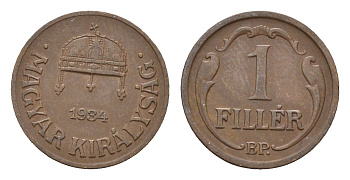 Венгрия 1 филлер 1934 KM 505 бронза 44-1231