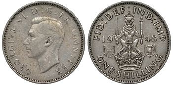 Великобритания 1 шиллинг 1948 Георг VI (1936-1952), Шотландский герб KM 864, Spink 4104 медно-никель 4128-741