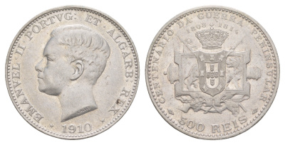 Португалия 500 реалов (рейсов) 1910 100 лет Пиренейской войне KM 556 серебро 3896-1235
