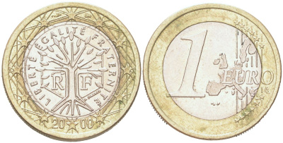 Франция 1 евро 2000 KM 1288 биметалл UNC 4126-624