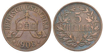 Германская Восточная Африка 5 геллеров 1908 J KM 11 бронза 4127-241