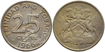 Тринидад и Тобаго 25 центов 1966 герб KM 4 медно-никель 4396-649
