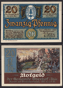Германия, Оберхоф 20 пфеннигов 1921 Нотгельд, юбилейный выпуск Gra 996.4-6/18 бумага 7555-46-3-1