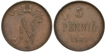 Россия для Финляндии 5 пенни 1901 Биткин 445 медь 51-1217