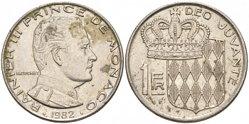 Монако 1 франк 1982 Ренье III (1949-2005) KM 140 никель 73-1252