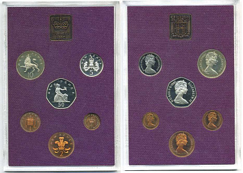 Великобритания официальный набор из 6 монет + жетон монетного двора 1980 в оригинальной пластиковой упаковке KM PS36 PROOF 1-4-2-03