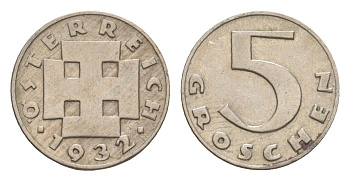 Австрия 5 грошей 1932 KM 2846 медно-никель 4564-1132