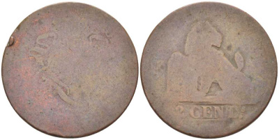 БЕЛЬГИЯ 2 САНТИМА ND KM 4.2 бронза 4390-1235