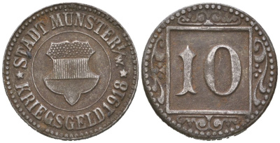 Мюнстер в Вестфалии 10 пфеннигов 1918 Funck 350.3A, Men18 22668.1 железо 188-1161