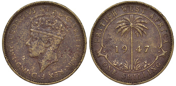 Британская Западная Африка 1 шиллинг 1947 Георг VI KM 23 никель латунь 25-1315