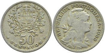 Португалия 50 сентаво 1953 KM 577 медно-никель 4395-816