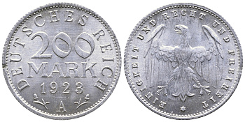 ГЕРМАНИЯ 200 МАРОК 1923 A KM 35, J. 304 алюминий 4380-446