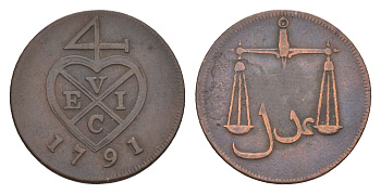 Британская Индия, Бомбей 1/2 пайса 1791 KM 192 медь 1519-942