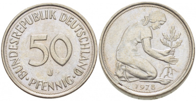 ФРГ 50 ПФЕННИГОВ 1978 J KM 109.2 медно-никель 4392-164