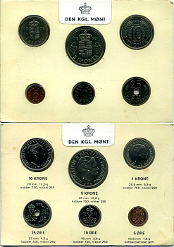 Дания набор из 6 монет 1979 Маргрете II, официальный, в картонном буклете KM MS 24 UNC 4-4-1-9