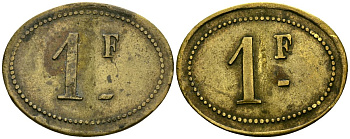 Франция 1 франк XIX-XX век ресторанный жетон латунь 4166-731