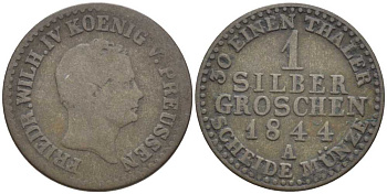 ПРУССИЯ 1 ГРОШ 1844 А, ФРИДРИХ ВИЛЬГЕЛЬМ IV (1840-1861) KM 435 серебро 201-626