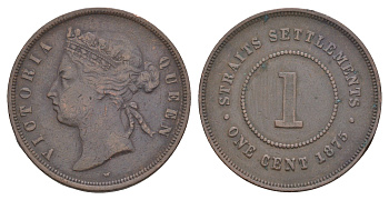 Стрейтс-Сетлментс (Стрейтс Сетлментс) 1 цент 1875 W, Виктория (1837-1901) KM 9 бронза 1518-341