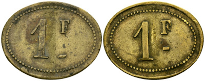 Франция 1 франк XIX-XX век ресторанный жетон латунь 4166-731