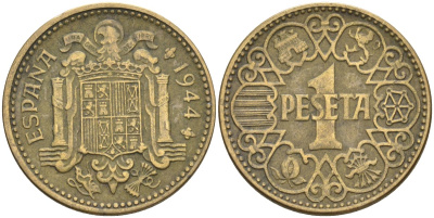 Испания 1 песета 1944 национальное правительство (1939 - 1947) KM 767 алюминиевая бронза 4604-317