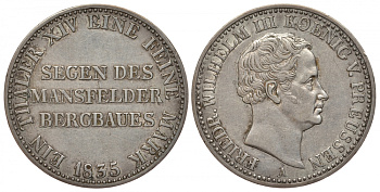 Пруссия 1 талер 1835 A, Фридрих Вильгельм III (1797-1840) KM 420, AKS 18, Dav. 764, Kahnt 371, Thun 251 серебро 00-1067-10-62