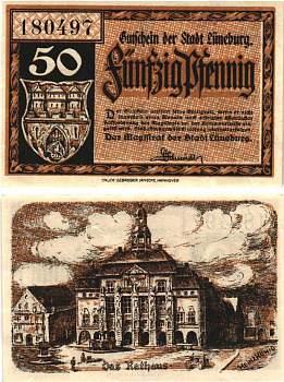 ЛЮНЕБУРГ 50 ПФЕННИГОВ 1920 НОТГЕЛЬД, ЗЕМЛЯ НИЖНЯЯ САКСОНИЯ Grabowski L74.2c бумага 8589-3-4-1