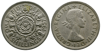 Великобритания 2 шиллинга (флорин) 1957 Елизавета II (1952-2022) KM 906, Spink 4146 медно-никель 4382-125