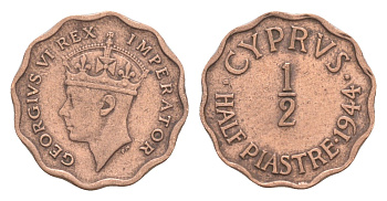 Кипр 1/2 пиастра 1944 KM 22a бронза 4647-736