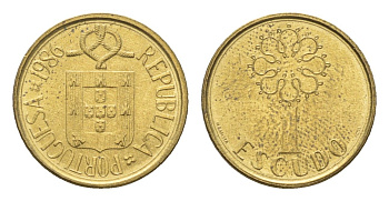 Португалия 1 эскудо 1986 KM 631 никель латунь UNC 4679-535