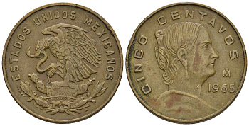 Мексика 5 сентаво 1965 Жозефа Ортис де Домингес KM 426 латунь 87-147